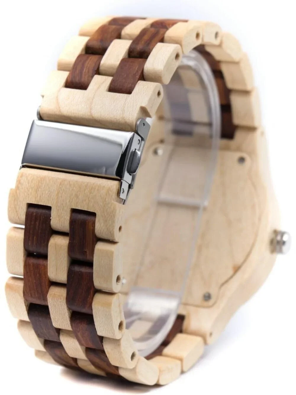 Men's Beige Red Handmade Date Display Analog Quartz Luminous Wrist Wooden Watch
